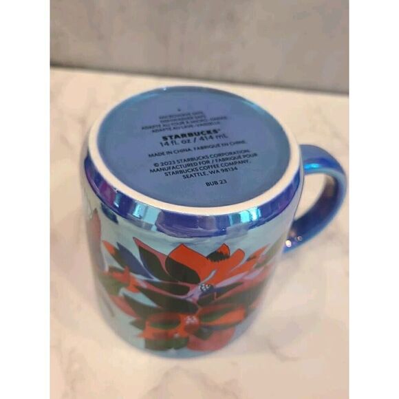 Starbucks Holiday 2023 Ceramic Coffee Mug Iridescent Poinsettia Flowers 14 oz. - Picture 5 of 8
